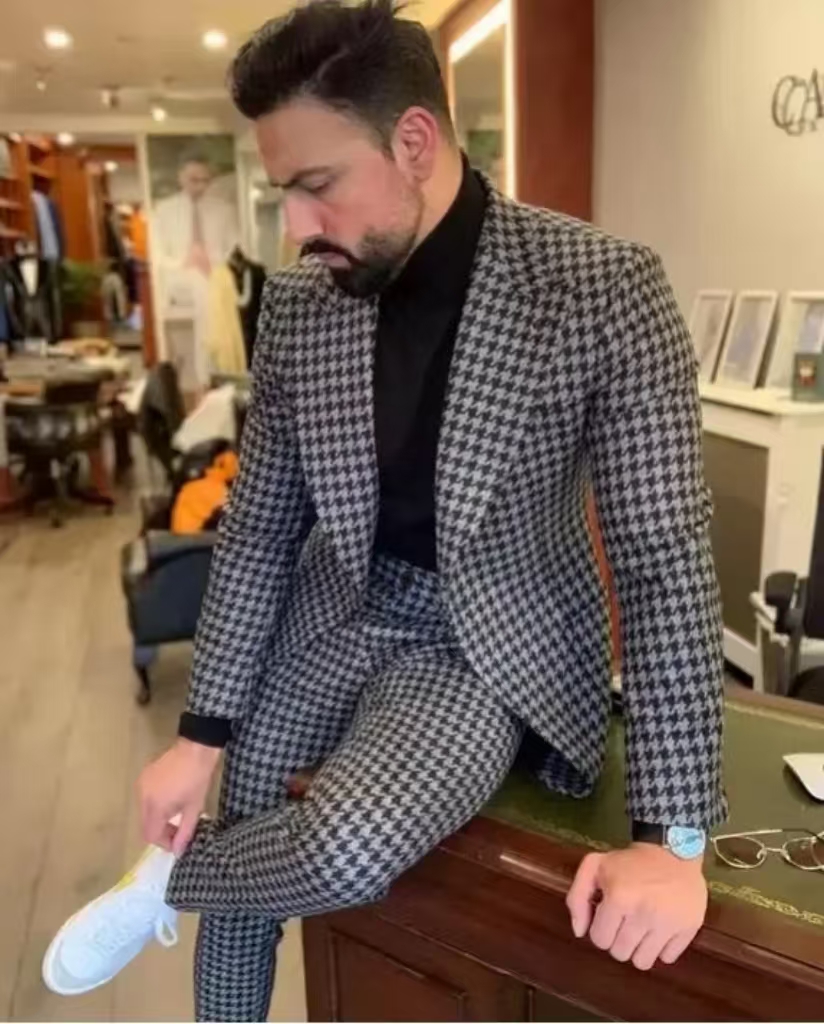 Men'S Vintage Formal Wear - Setelan Jas Pria Vintage Houndstooth Kerah