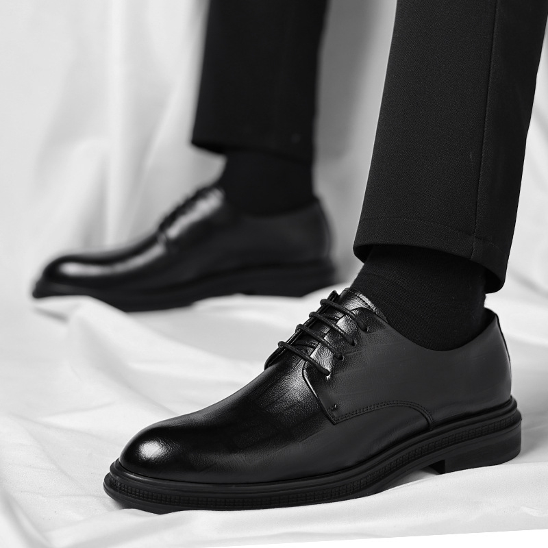 Men Formal Wear All Black - Sepatu Pria Kulit Bertekstur Hitam Model
