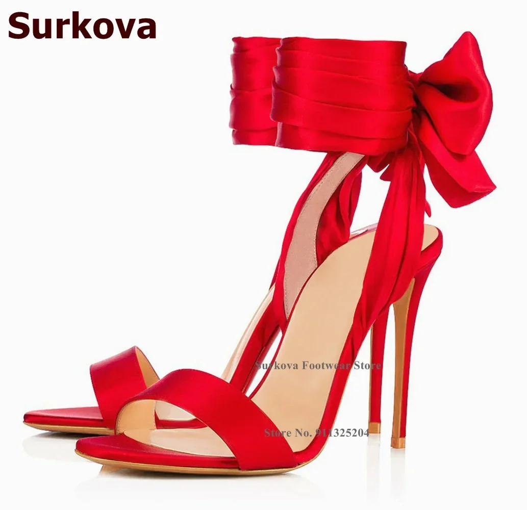 Satin Bow Tie - Surkova Kain Satin Merah Panas Sandal