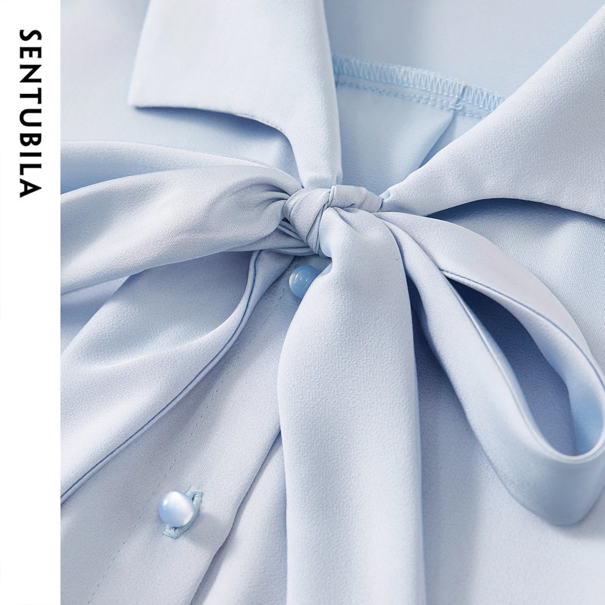 SENTUBILA Kemeja Wanita dengan - Satin Bow Tie ulasan dan harga
