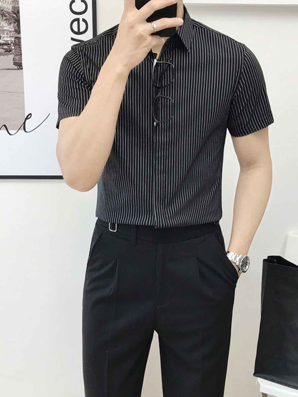 Kemeja Lengan Pendek Bergaris  - Men'S Urban Formal Wear ulasan dan harga