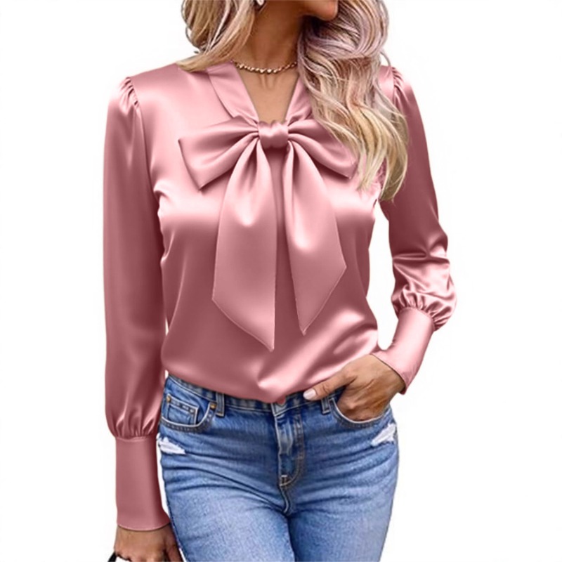 Blus Satin Polos Wanita dengan - Satin Bow Tie ulasan dan harga