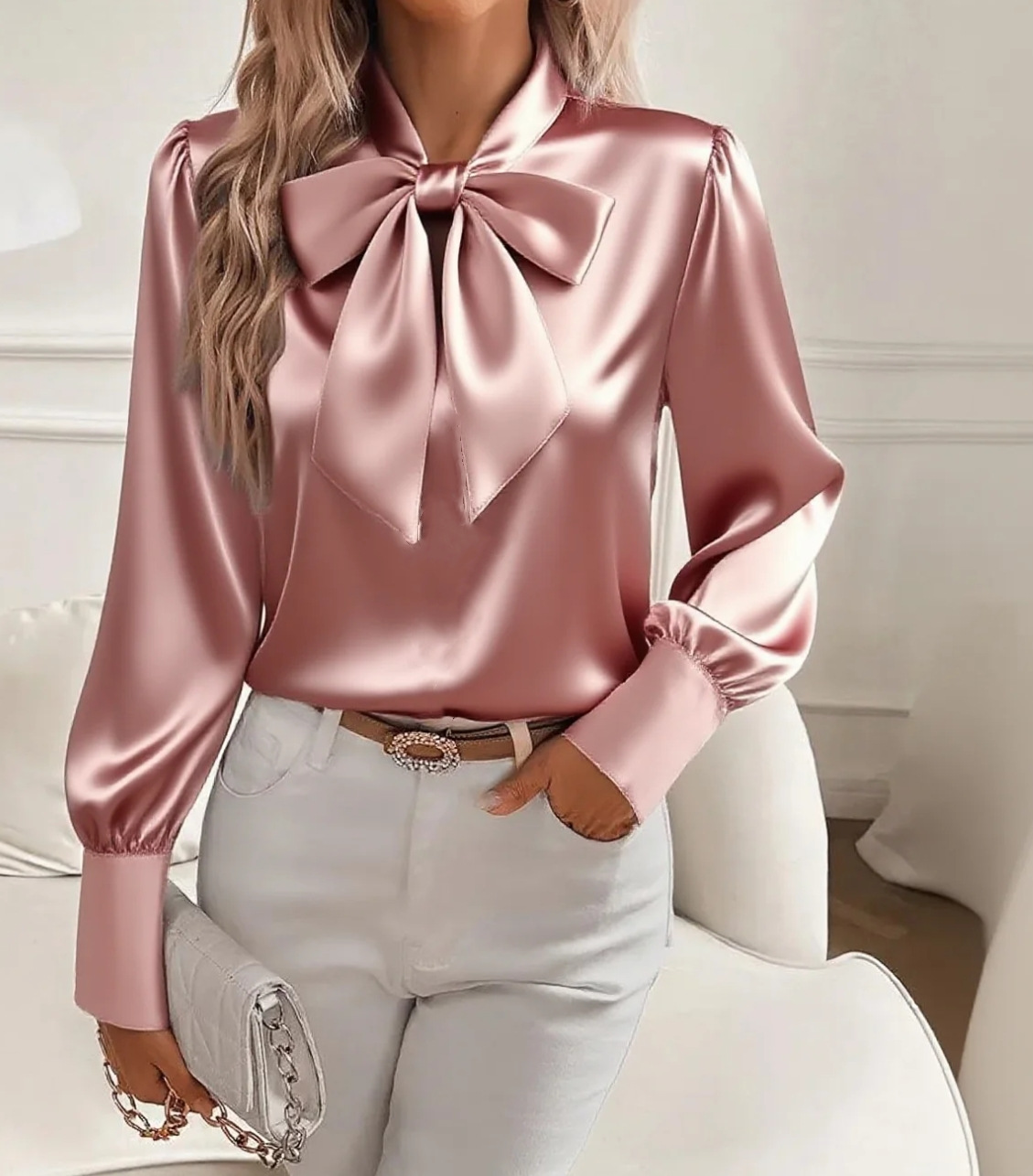 Blus Satin Kerah Dasi Kupu-Kup - Satin Bow Tie ulasan dan harga