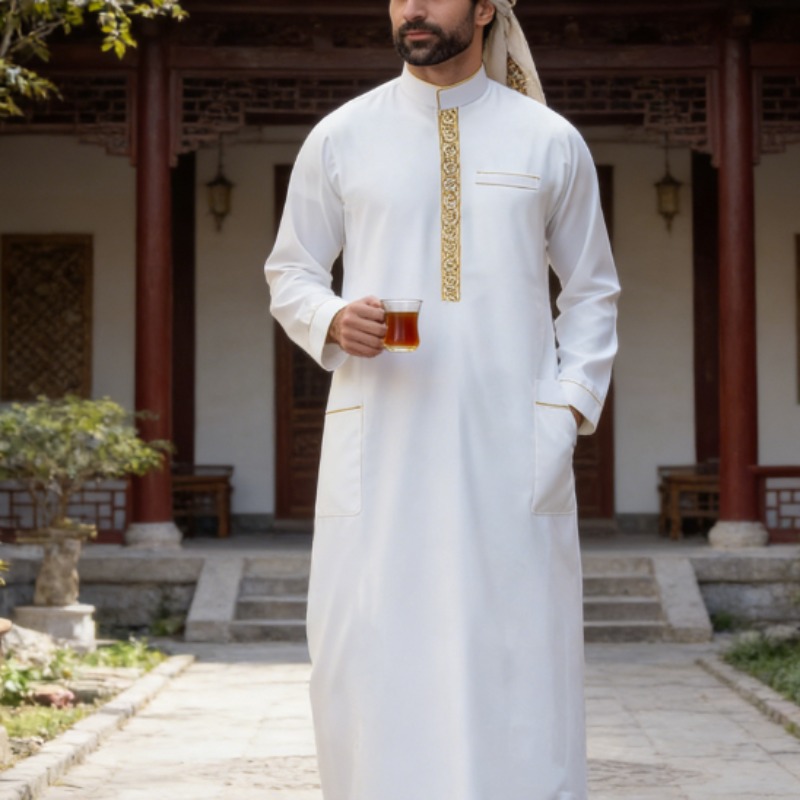 Jubah Pria Arab Bordir Lengan  - Arabic Formal Wear Men ulasan dan harga