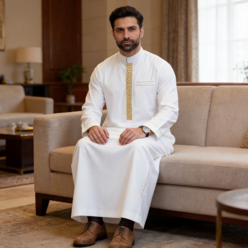 Jubah Pria Arab Bordir Lengan  - Arabic Formal Wear Men ulasan dan harga